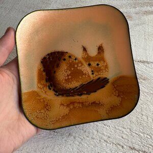 Vintage Eren Enamel Metal Cat Trinket Dish - 1978 Metal Enamel Trinket Dish